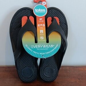 Totes Black and Orange Everywear Flip Flops